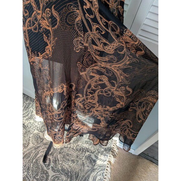 Kendall Kylie Maxi Dress/Swim Cover Womens S Brown Deep V Sheer Handkerchief NEW - Picture 7 of 15